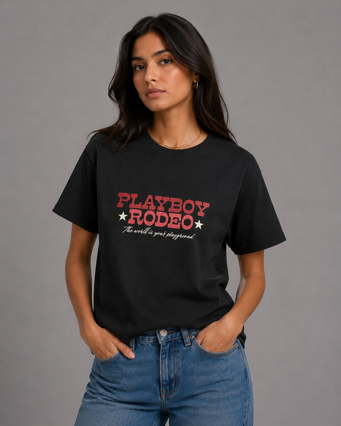 Playboy Rodeo Tee maglia donna bianca cotone western
