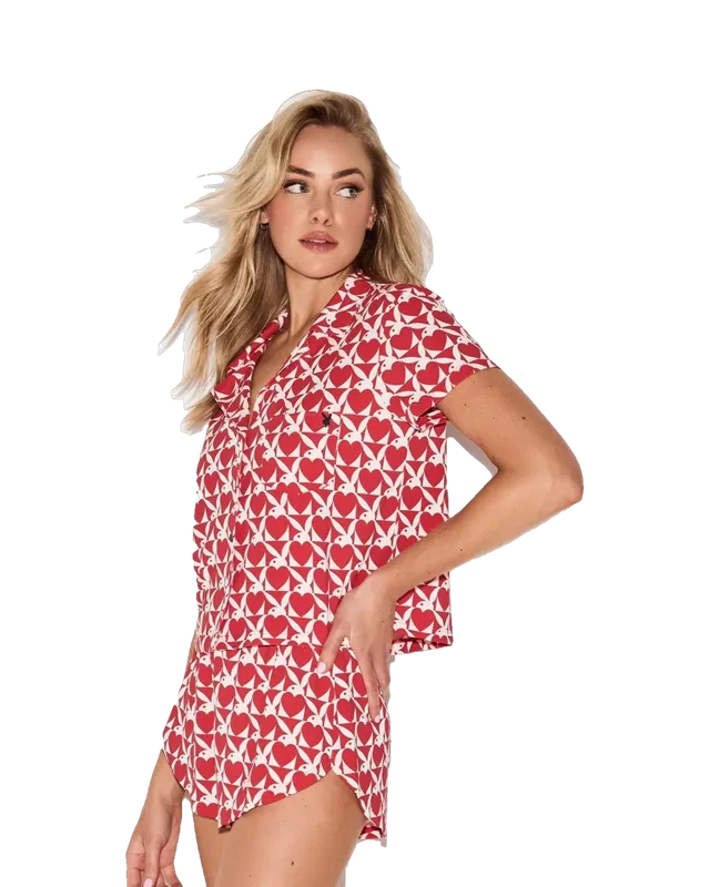 Playboy Slumber Party pigiama rosso modal shorts