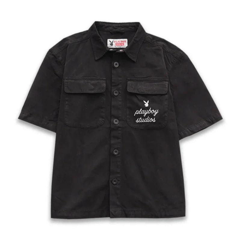 Playboy Studio Camicia Uomo Bottoni Rossa Maniche Corte