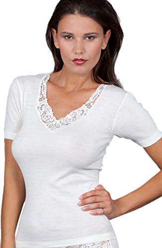 Egi maglia lana e seta manica corta M scollo pizzo