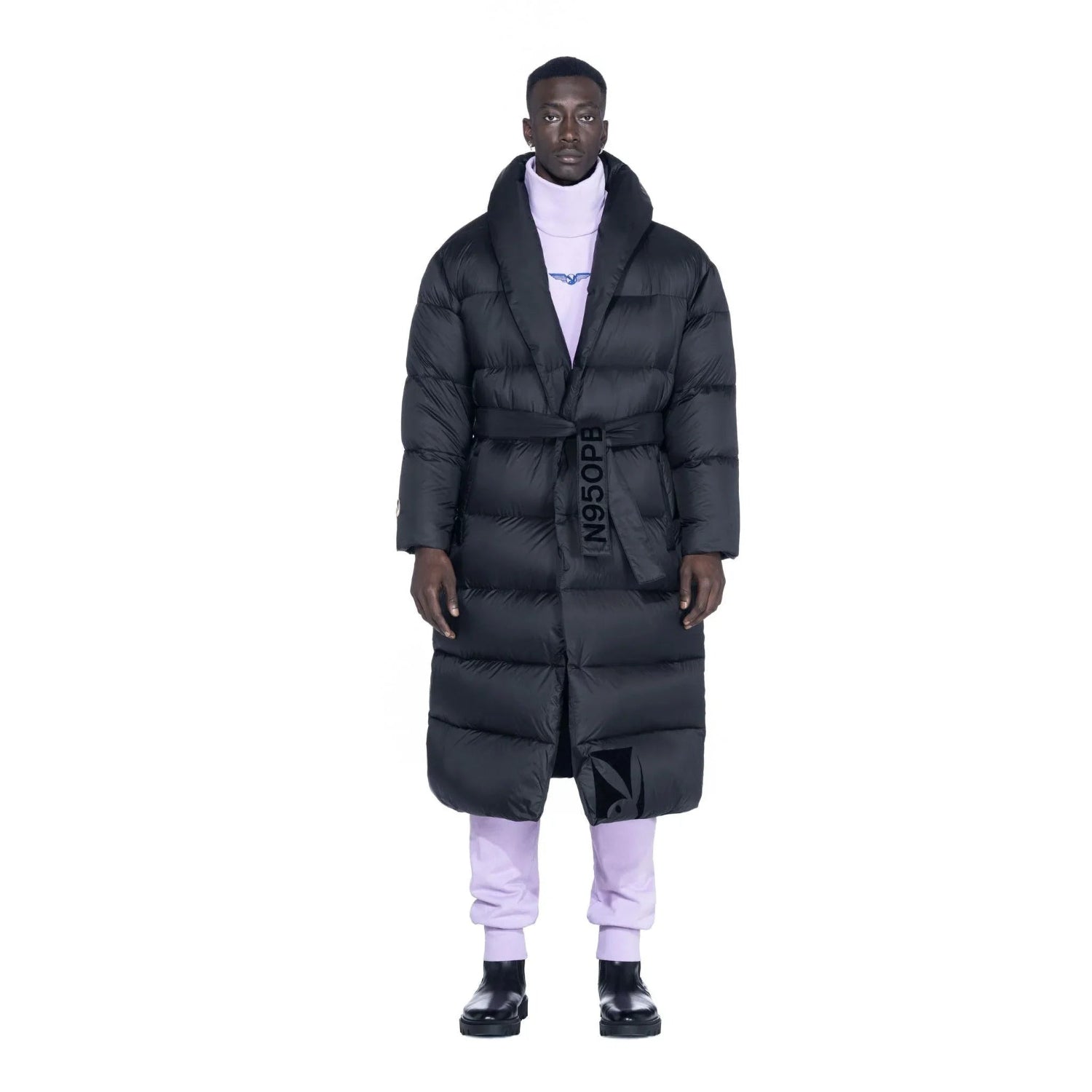 Playboy Belted Long Puffer giacca lunga nera calda