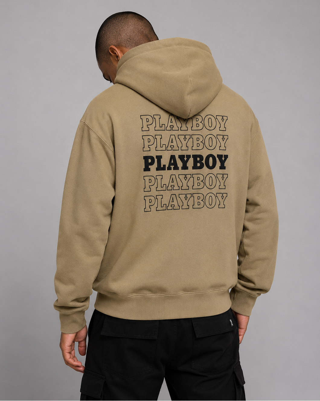 Playboy Repeating Masthead felpa con cappuccio nera in pile