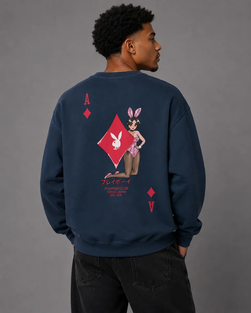 Playboy Ace of Diamonds felpa girocollo navy cotone