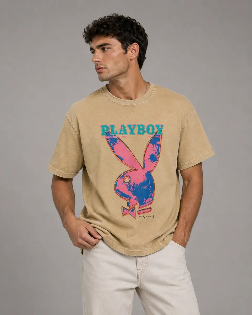Playboy January 1986 t-shirt Warhol cotone sabbia