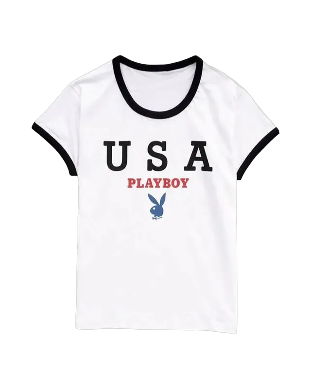 Playboy The USA Ringer t-shirt bianca cotone