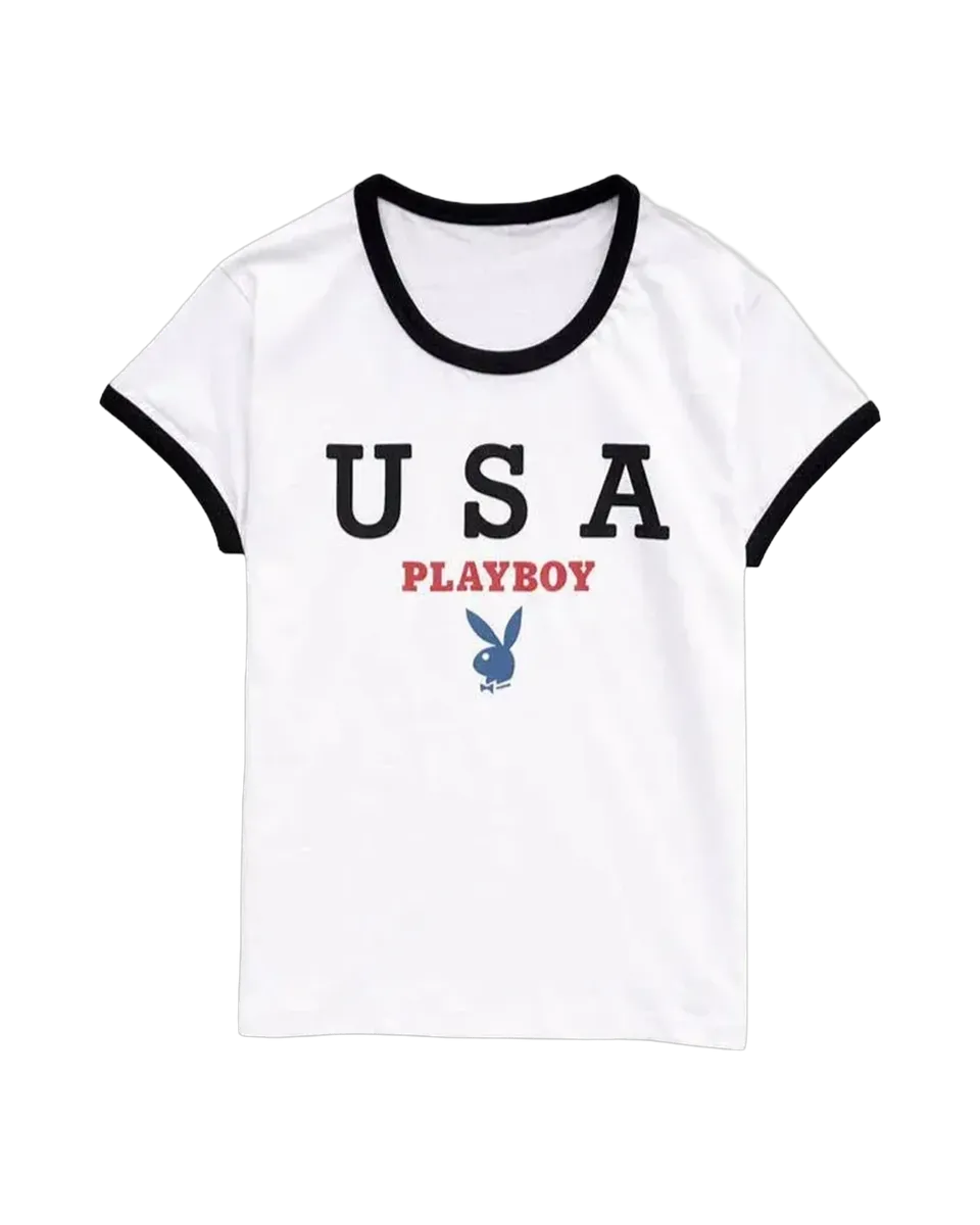 Playboy The USA Ringer t-shirt bianca cotone