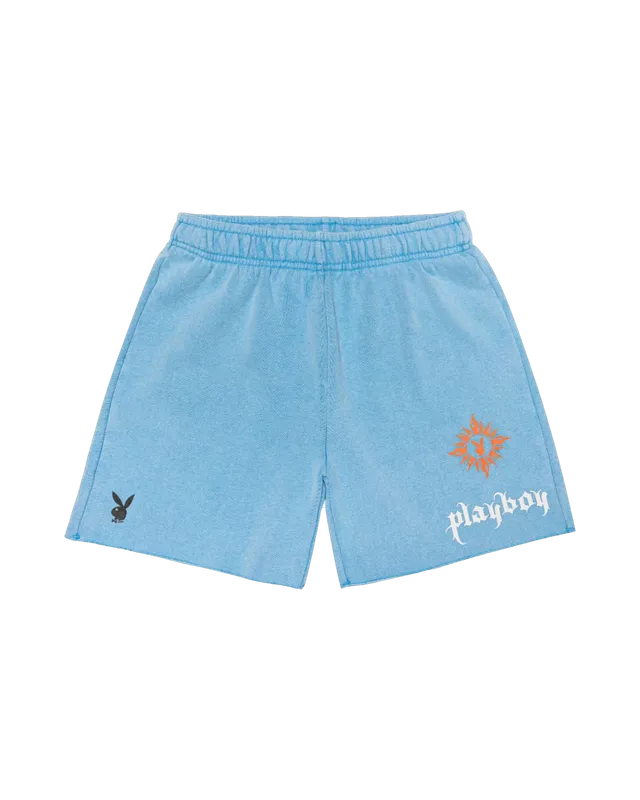 Playboy Contrast Stitch shorts boyfriend vita alta blu