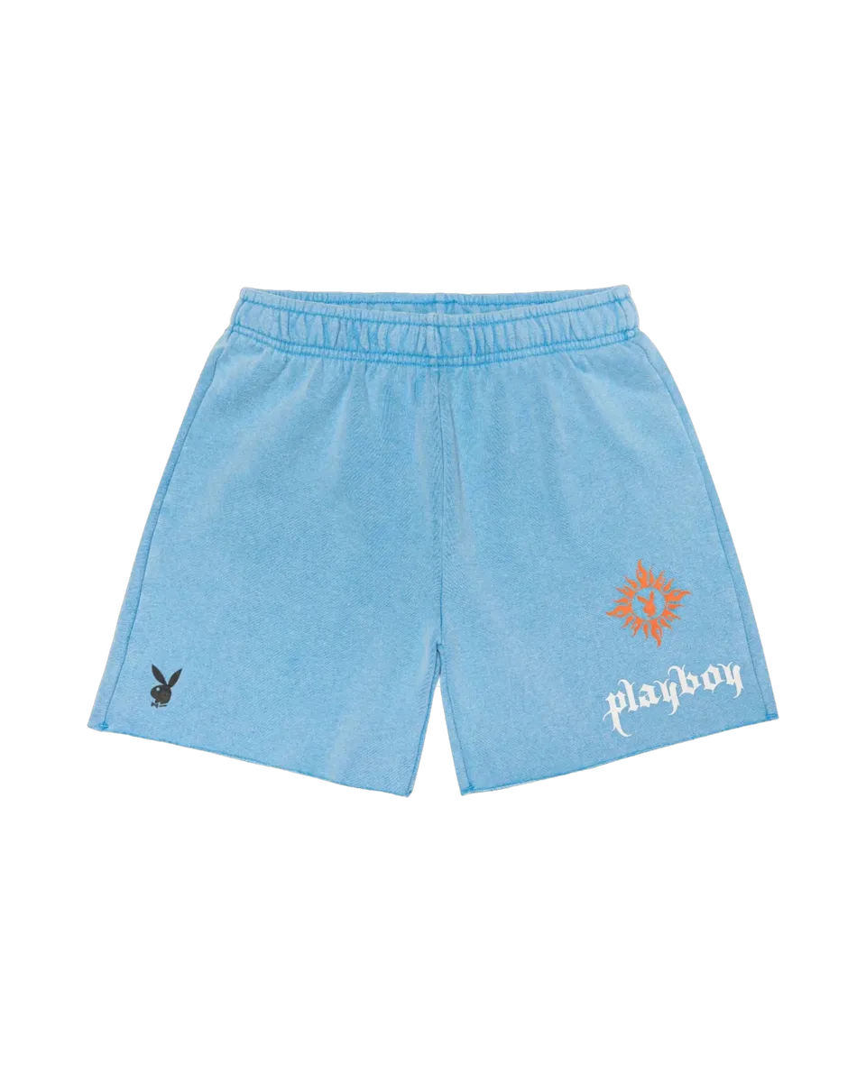 Playboy Contrast Stitch shorts boyfriend vita alta blu