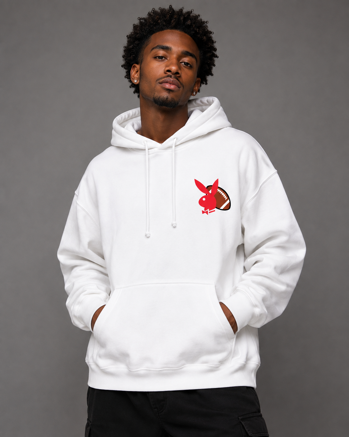 Playboy Cheer Hoodie felpa cappuccio bianca vintage