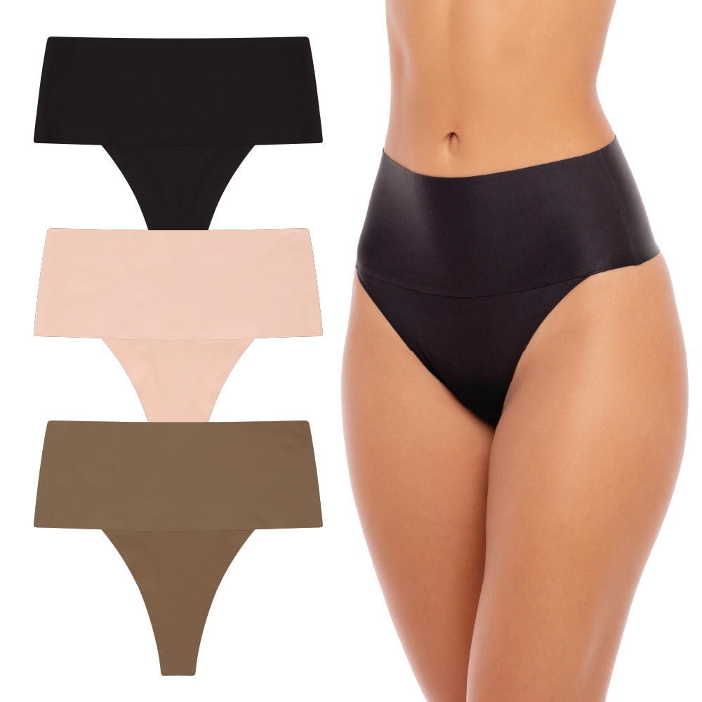 René Rofé 3 Pack High Waist Shaping Thongs perizoma nero vita alta