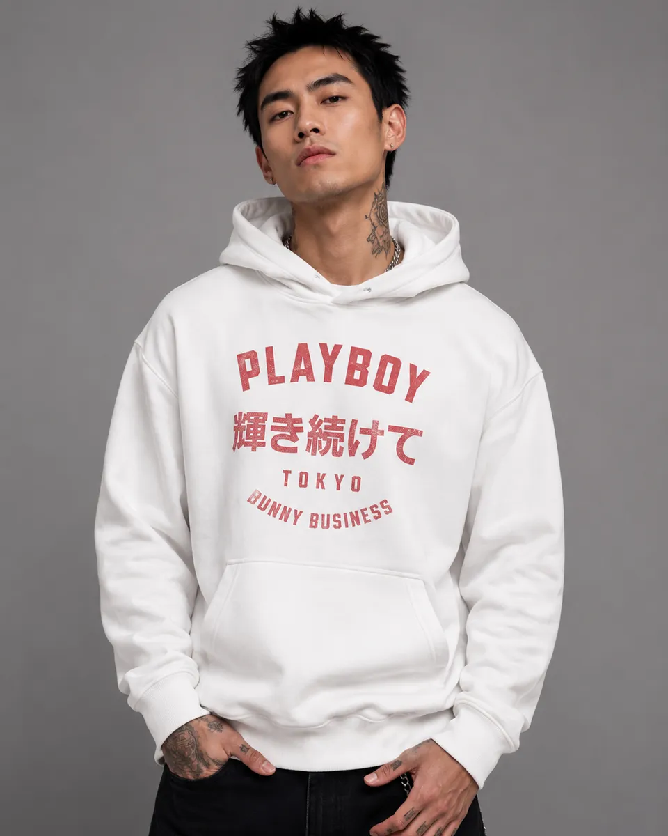 Playboy Tokyo felpa con cappuccio bianca cotone