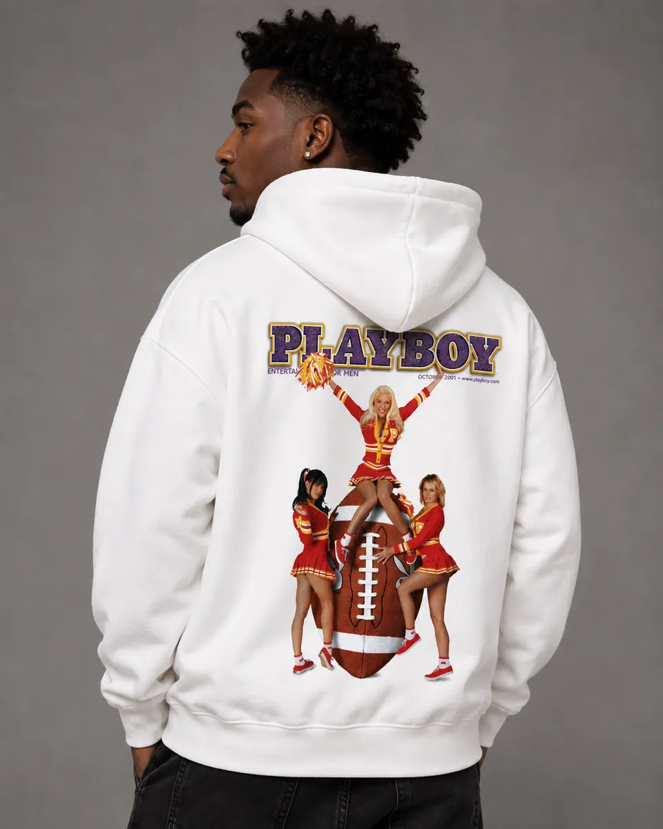 Playboy Cheer Hoodie felpa cappuccio bianca vintage