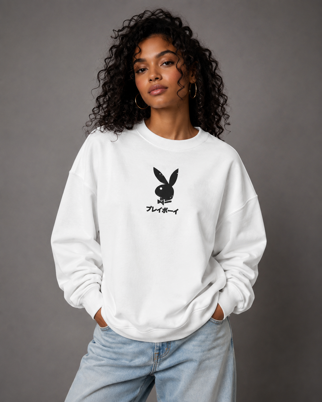 Playboy Ace of Club felpa girocollo bianca cotone