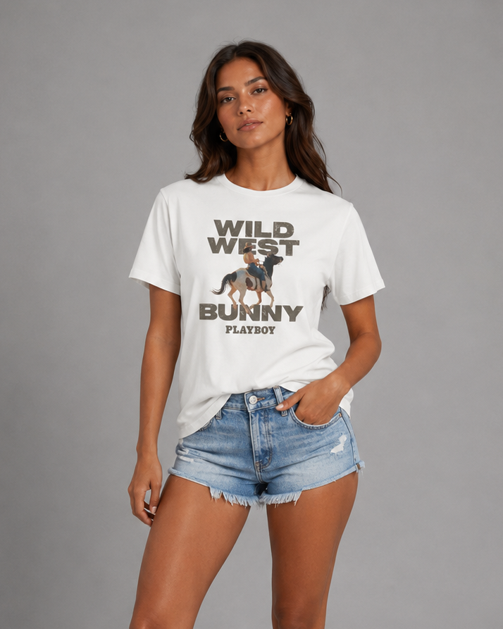 Playboy Wild West Bunny Tee maglia nera cotone donna