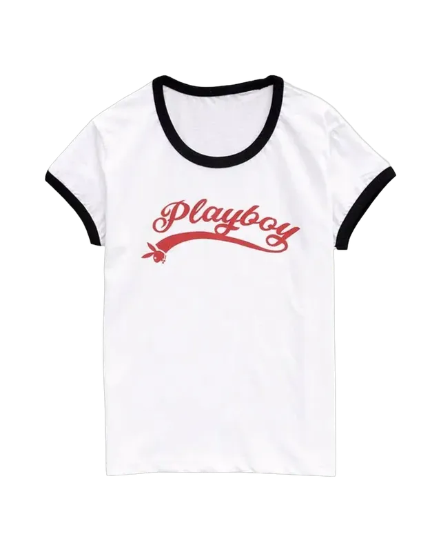 Playboy Script Baby Ringer t-shirt bianca cotone