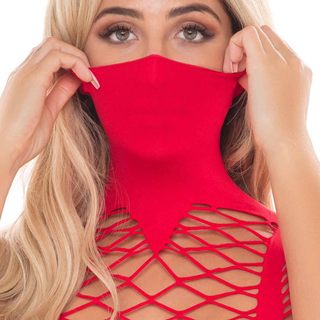 René Rofé Masquerade Mask Vestito rete rosso taglia unica
