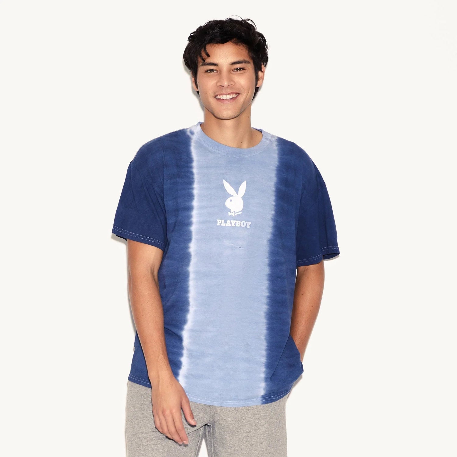 Playboy Logo Vertical Tie-Dye t-shirt blu cotone