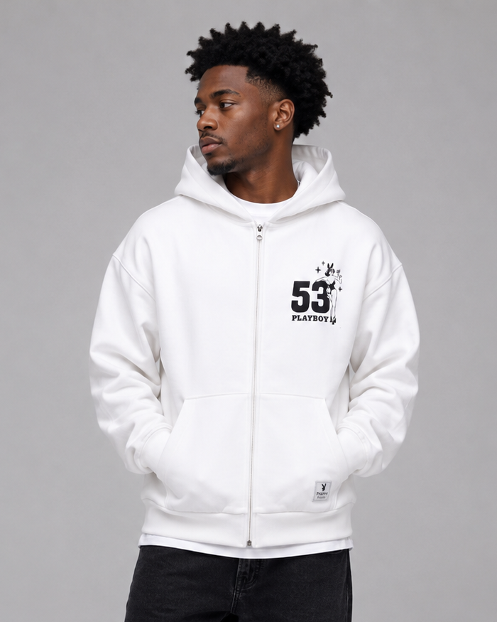 Playboy 53 Felpa con Zip Donna Uomo con Cappuccio Cotone