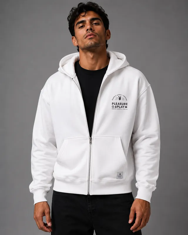 Playboy Play PB Zip Up felpa con cappuccio nero cotone