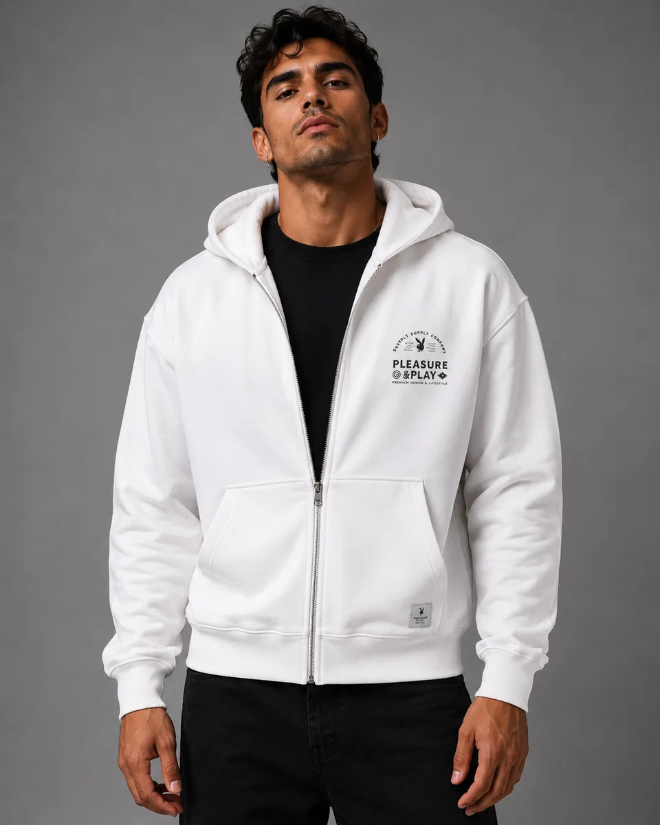 Playboy Play PB Zip Up felpa con cappuccio nero cotone