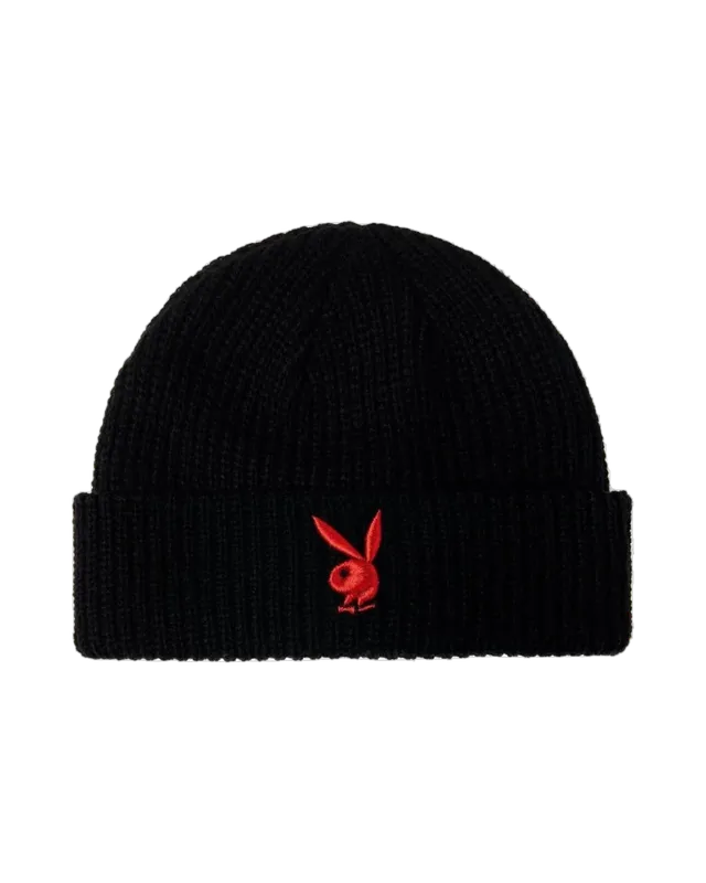 Playboy Beanie Rabbit Head Nero Lana Acrilica
