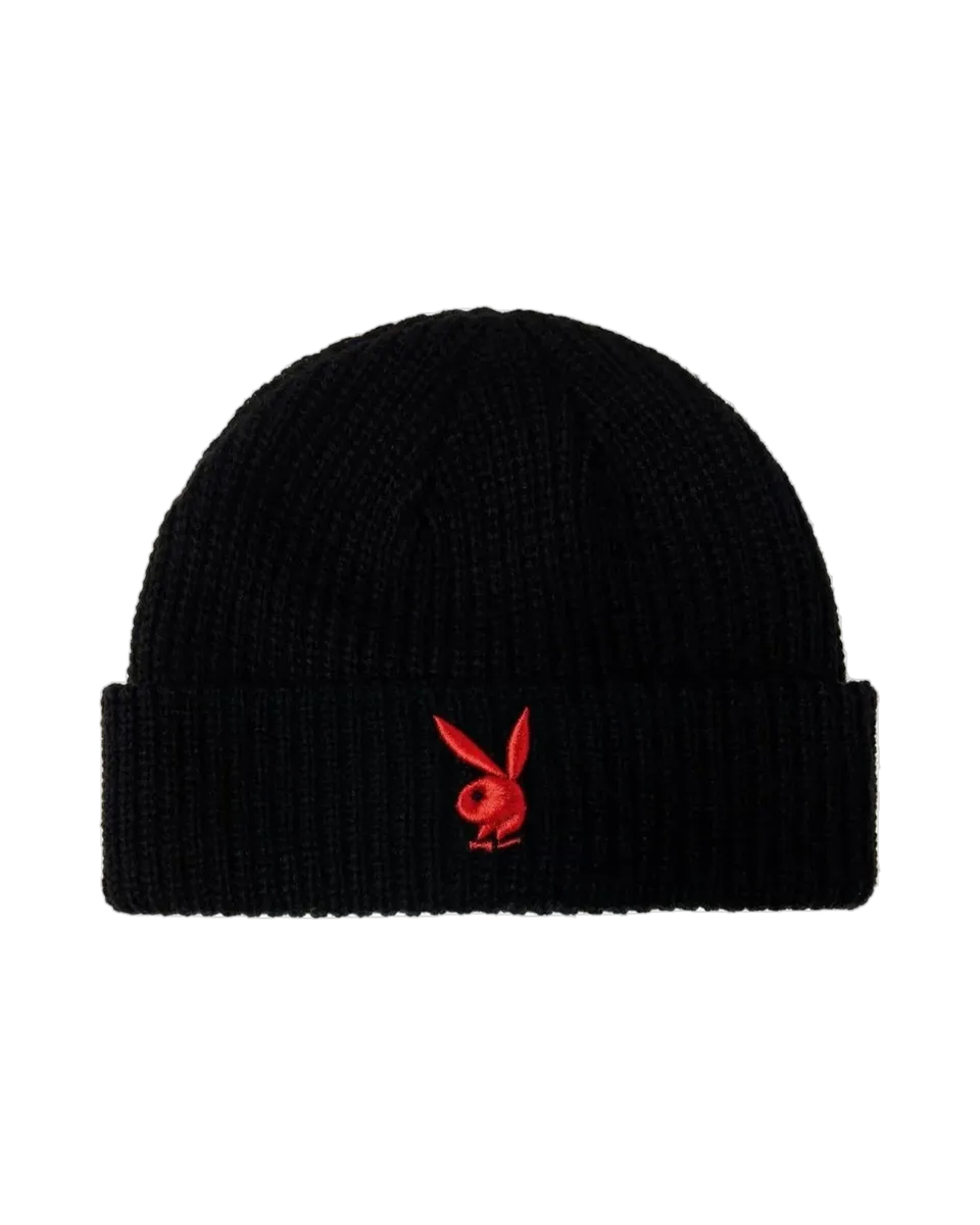Playboy Beanie Rabbit Head Nero Lana Acrilica