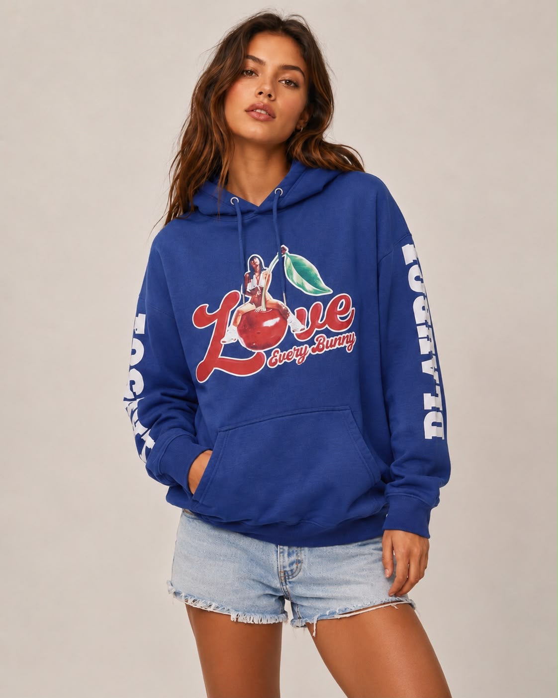 Playboy Cherry Hoodie felpa con cappuccio indigo cotone