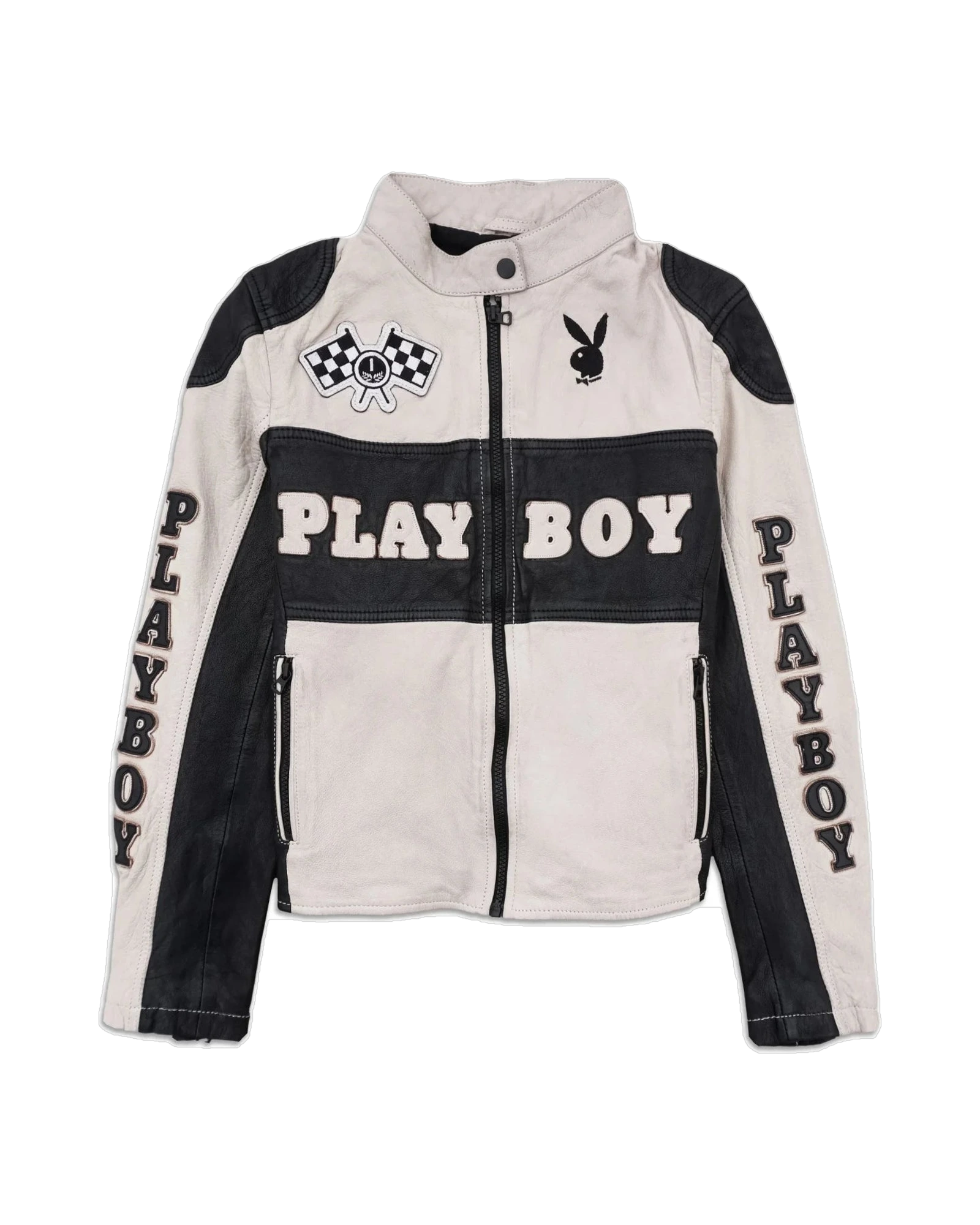 Playboy Anderson giacca pelle vera bianca racing