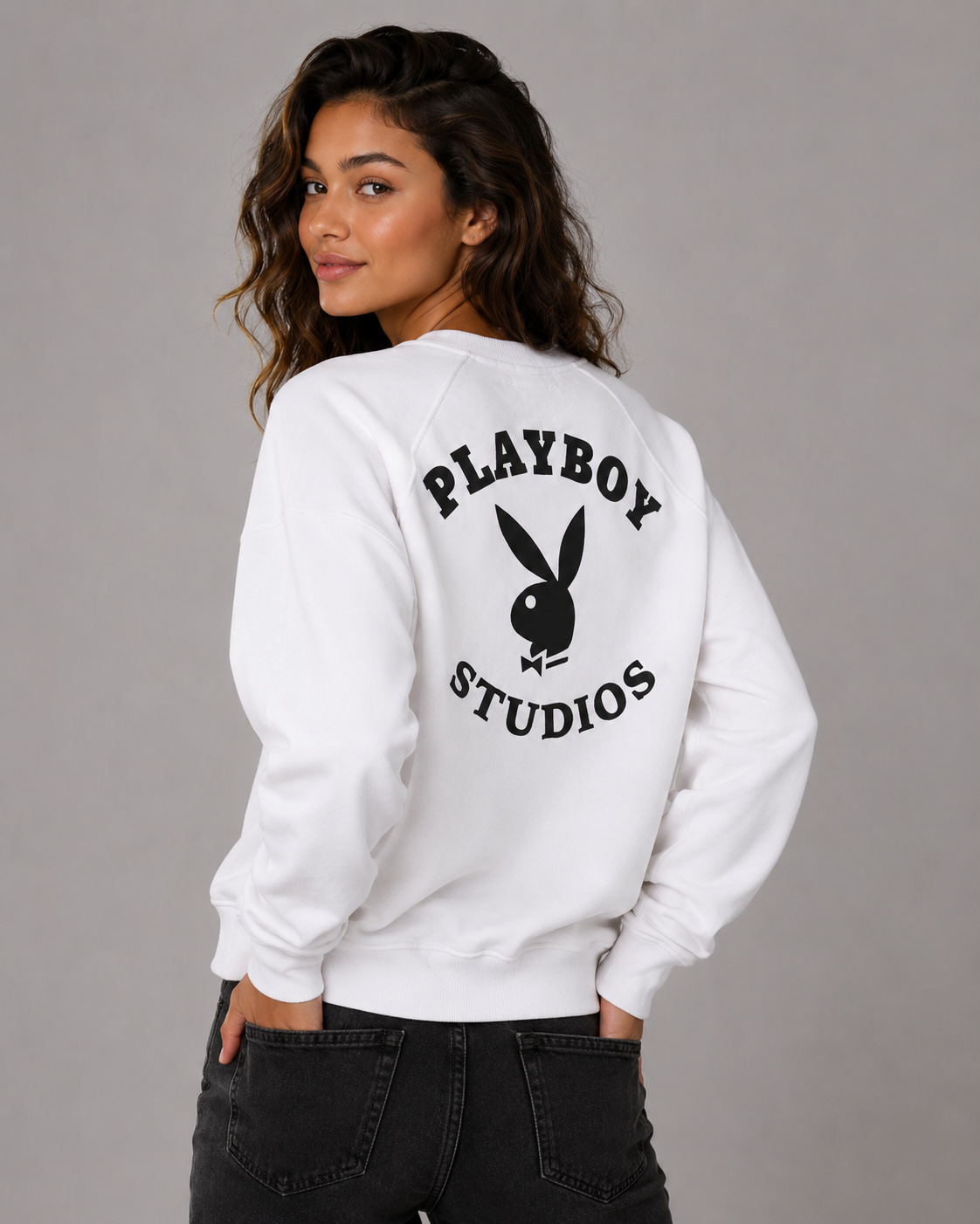 Playboy Studios felpa girocollo bianca unisex cotone