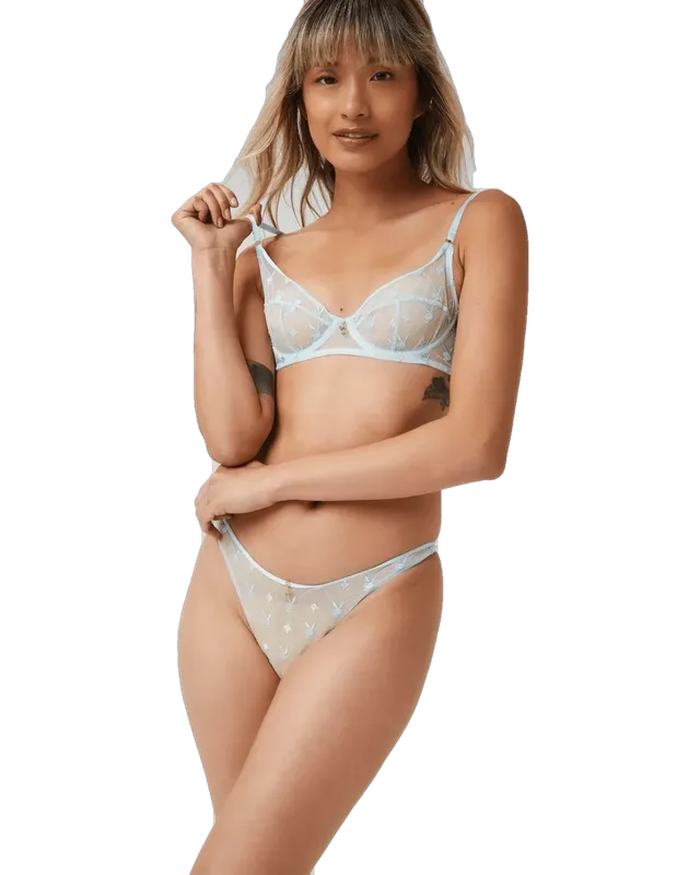 Playboy Icon perizoma donna nero ricamo Bunny oro