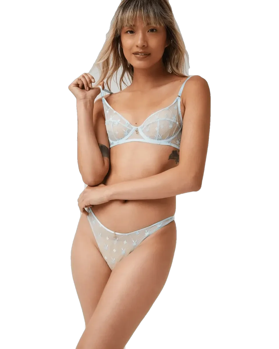 Playboy Icon perizoma donna nero ricamo Bunny oro