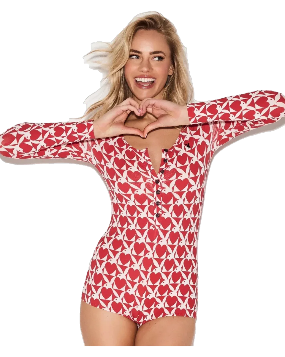 Playboy Slumber Party tutina rossa modal manica lunga