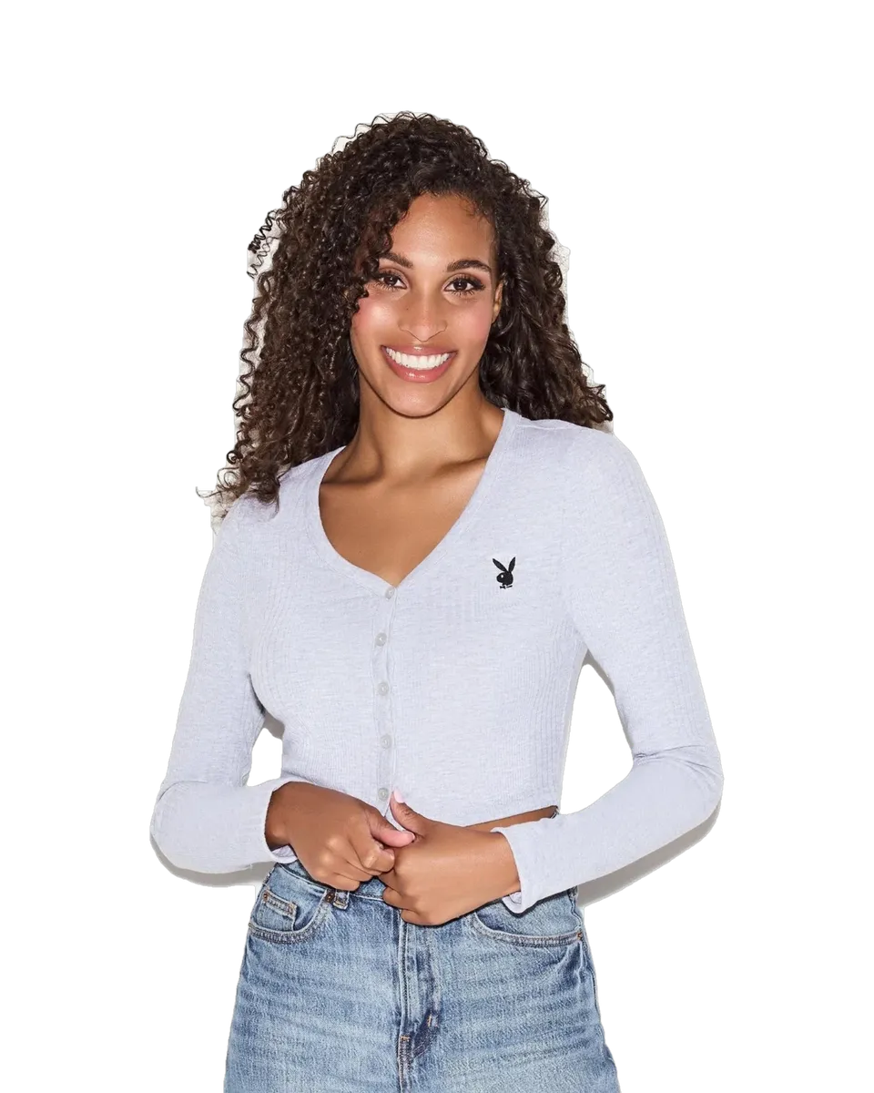 Playboy Classic Logo cardigan grigio cotone attillato