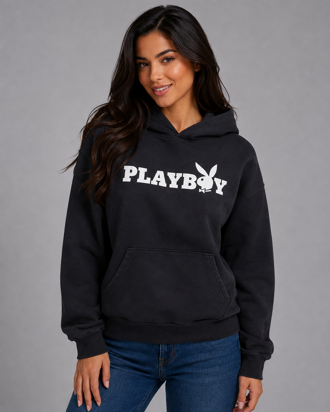 Playboy Masthead felpa cappuccio nera unisex fleece