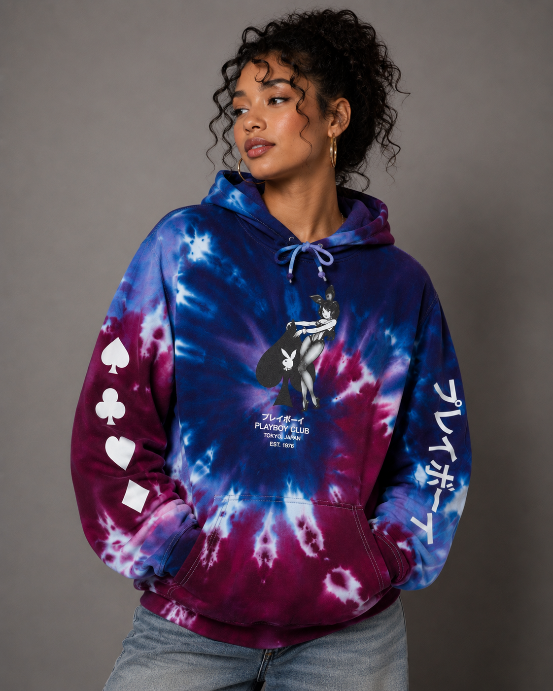 Playboy Ace of Spades felpa cappuccio tie dye viola