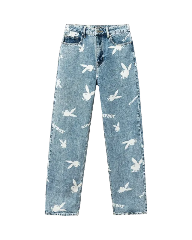 Playboy Bunny jeans donna vita alta stampa logo baggy