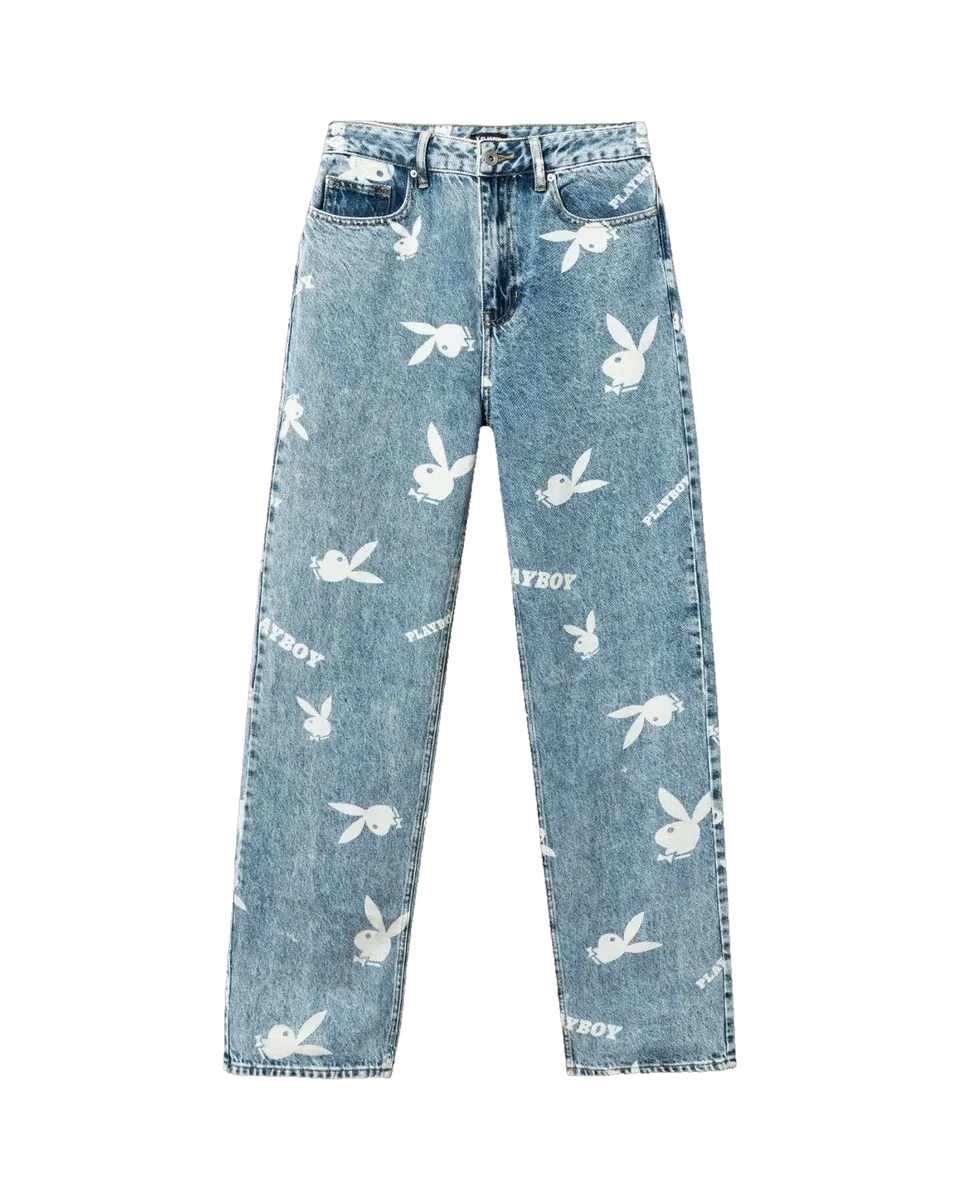 Playboy Bunny jeans donna vita alta stampa logo baggy