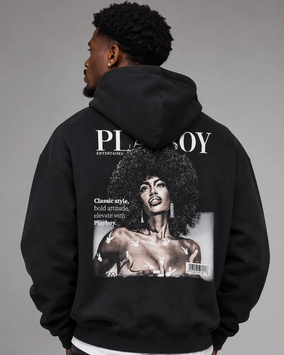 Playboy Class felpa cappuccio nera stampa archivio unisex