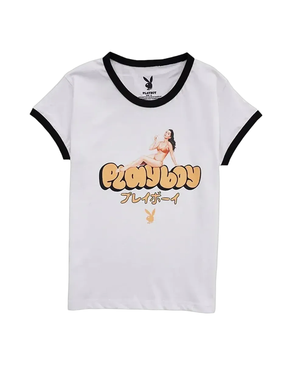 Playboy Retro Bunny ringer t-shirt bianca vintage
