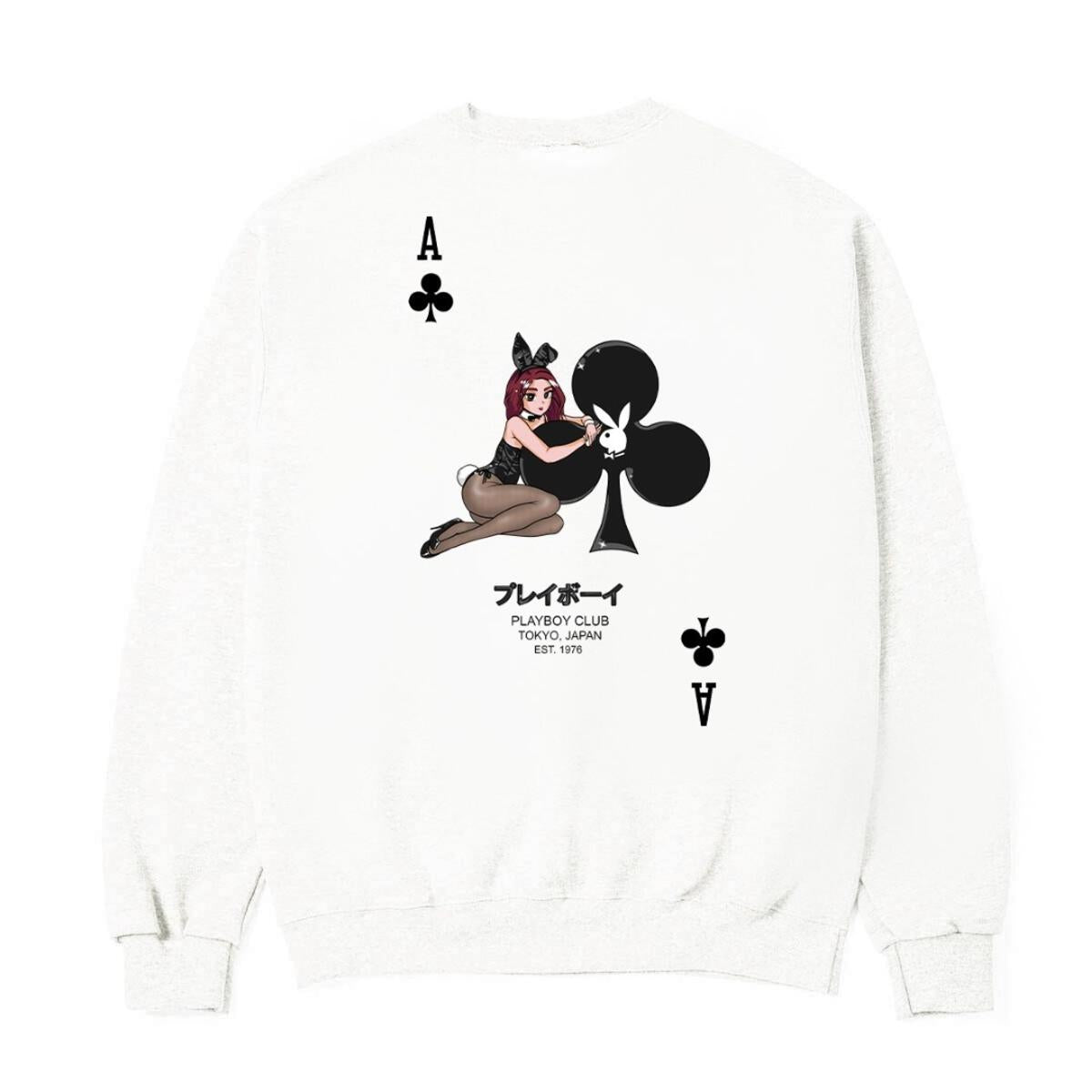 Playboy Ace of Club felpa girocollo bianca cotone
