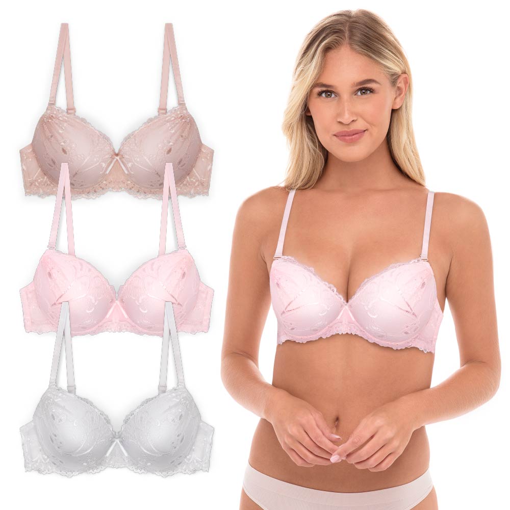 René Rofé Floral Lace Reggiseno Push Up 36B 3 Pezzi