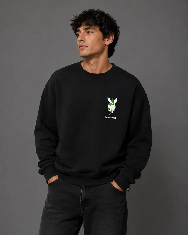 Playboy The Great Frog Crewneck felpa girocollo nera cotone