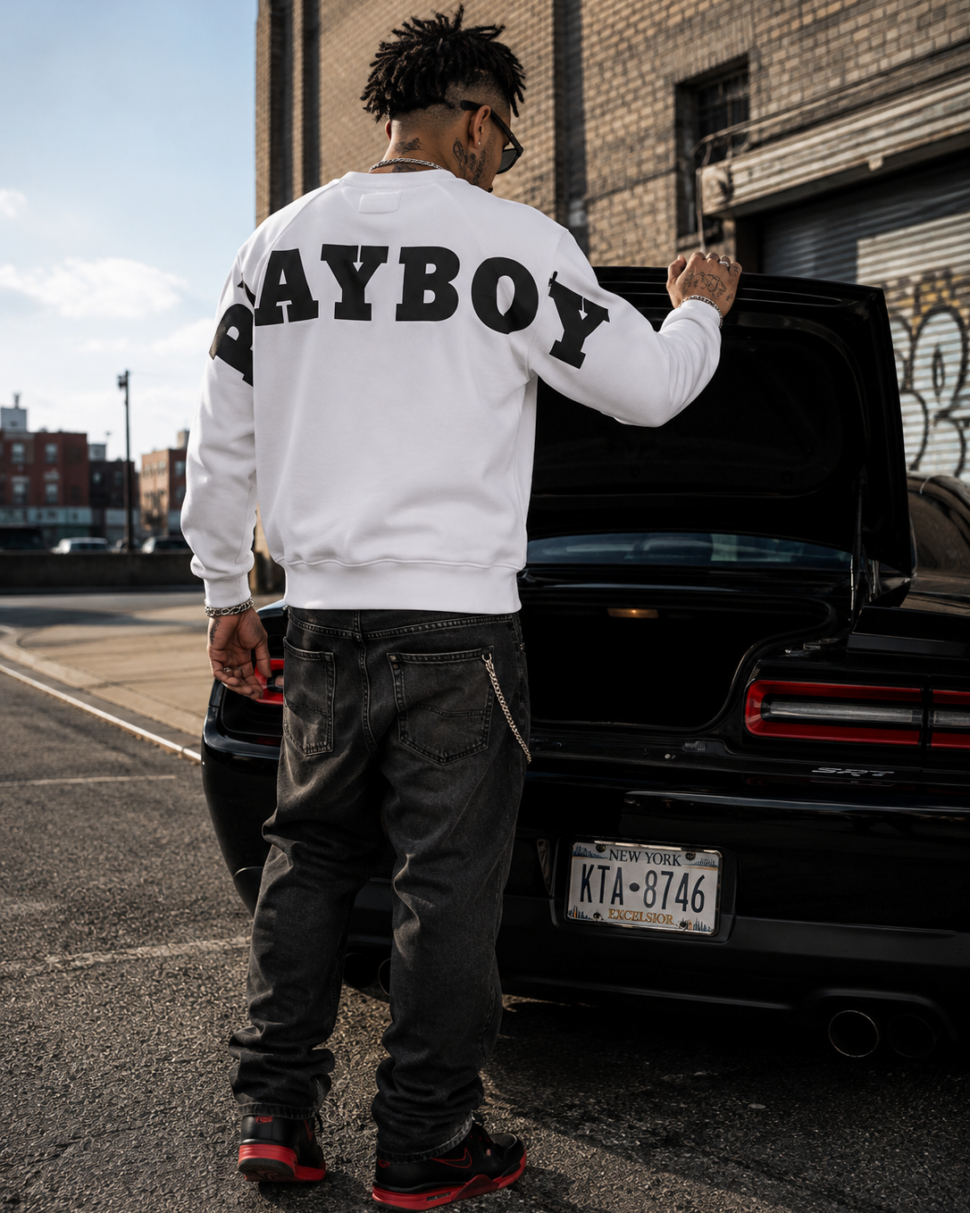 Playboy Back Logo felpa bianca girocollo