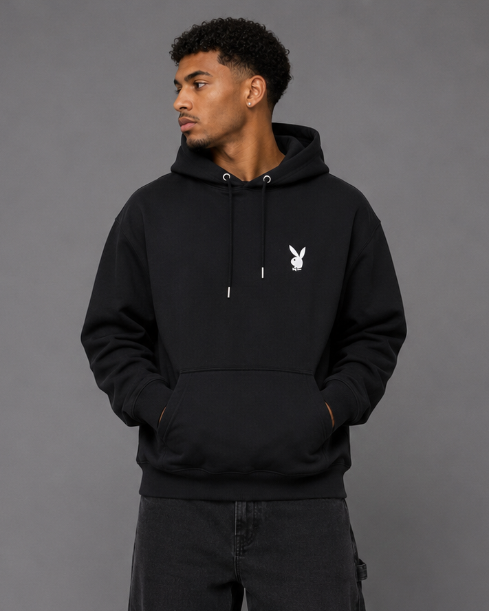 Playboy Class Classic Hoodie felpa nera con cappuccio