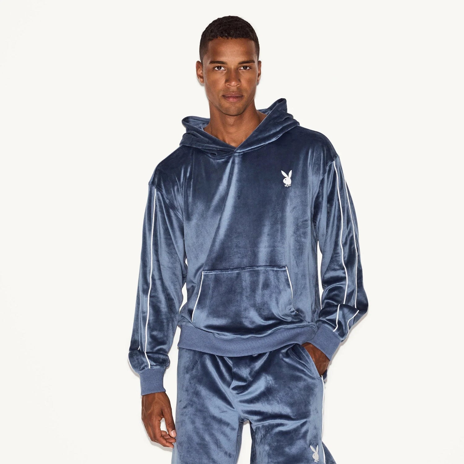 Playboy Velour Hoodie felpa velluto nera