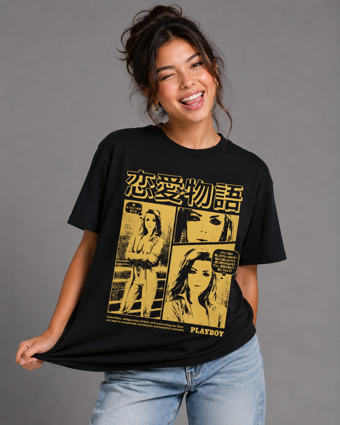 Playboy Love Story t-shirt nera cotone unisex