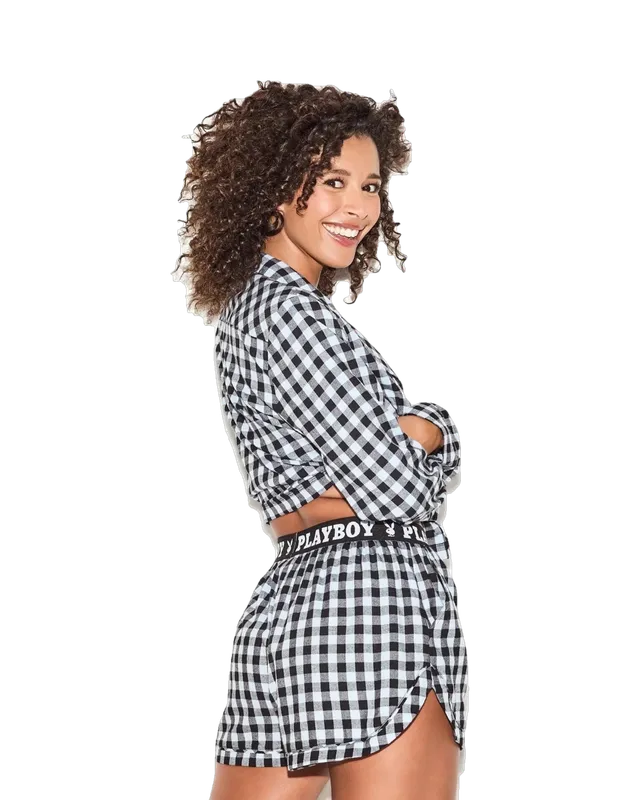 Playboy Flannel Sleep Short blu quadri taglia XS