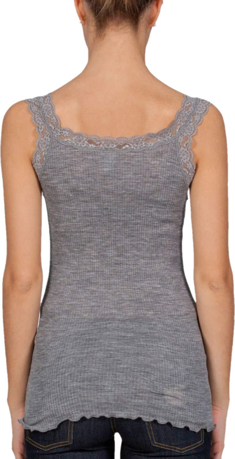 Egi canotta donna XL grigia lana e seta con pizzo