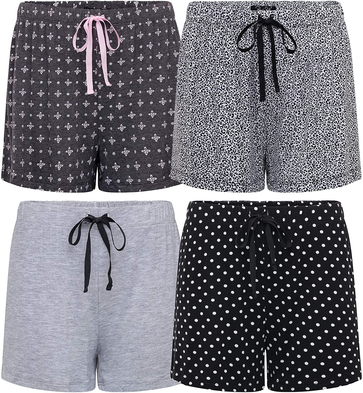 René Rofé Shorts Pigiama 4 Pezzi M Nero Leopardato leggero