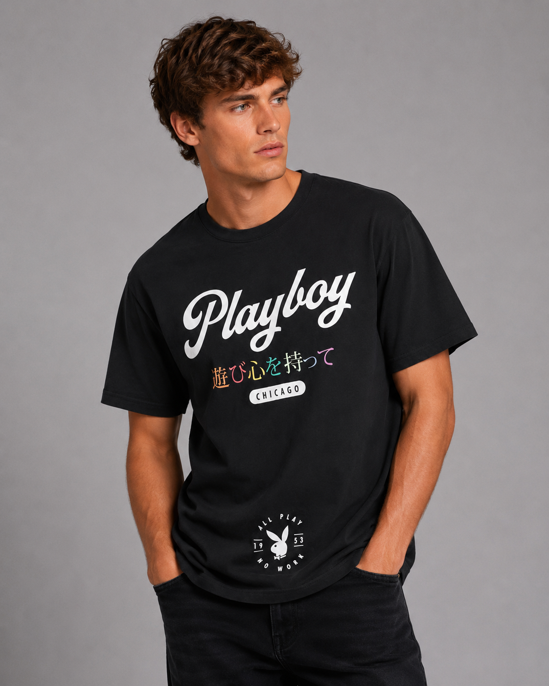 Playboy Chicago t-shirt nera unisex cotone